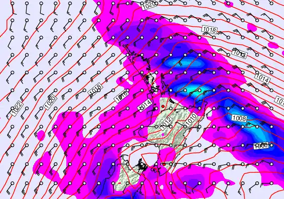 North Island forecast chart for Thursday, September 18th, 2025 at 12:00 PM