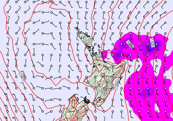 North Island forecast chart for Friday, September 19th, 2025 at 12:00 PM