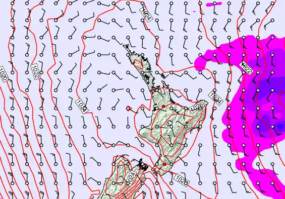 North Island forecast chart for Friday, September 19th, 2025 at 6:00 PM
