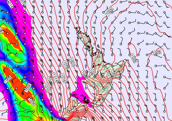 North Island forecast chart for Saturday, September 20th, 2025 at 6:00 PM