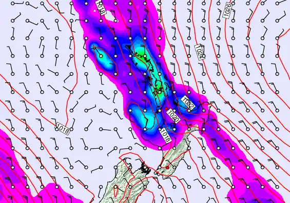 North Island forecast chart for Monday, September 22nd, 2025 at 12:00 PM