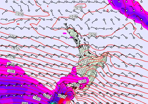 North Island forecast chart for Thursday, September 25th, 2025 at 12:00 AM
