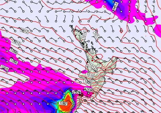 North Island forecast chart for Thursday, September 25th, 2025 at 12:00 PM