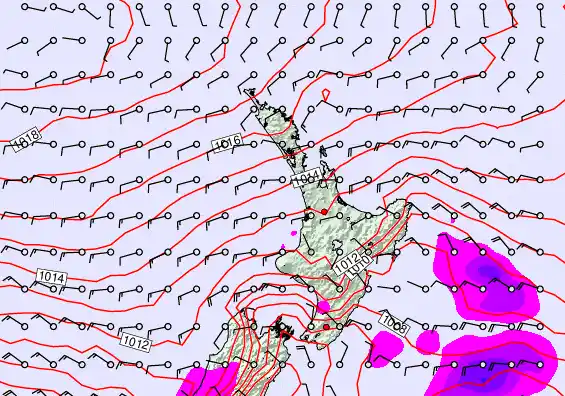 North Island forecast chart for Thursday, December 18th, 2025 at 12:00 PM