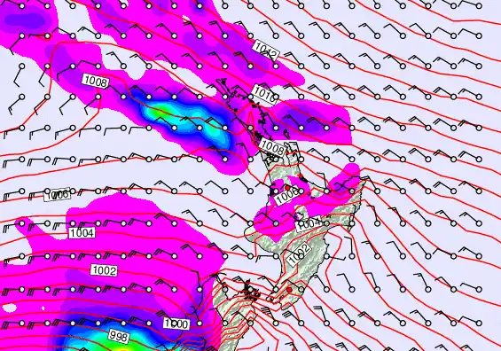 North Island forecast chart for Thursday, December 25th, 2025 at 12:00 AM