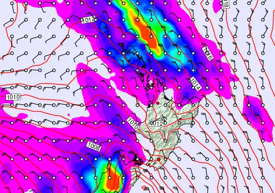 North Island forecast chart for Saturday, December 27th, 2025 at 12:00 PM