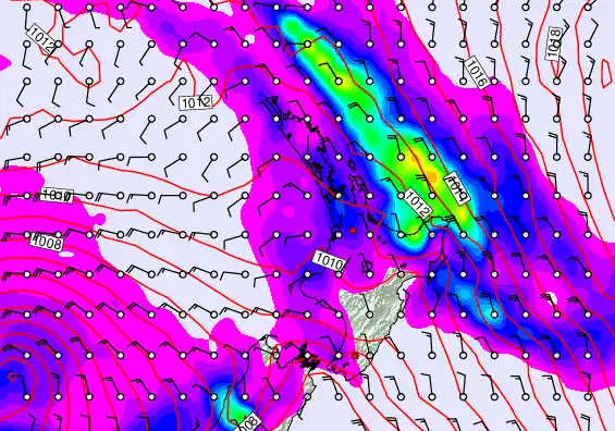 North Island forecast chart for Saturday, December 27th, 2025 at 6:00 PM