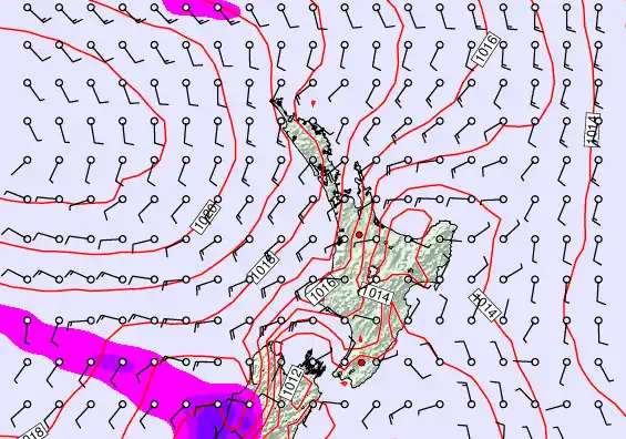 North Island forecast chart for Friday, February 6th, 2026 at 6:00 AM