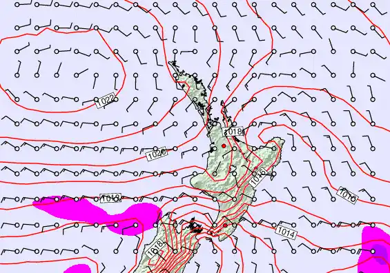 North Island forecast chart for Saturday, February 7th, 2026 at 12:00 PM