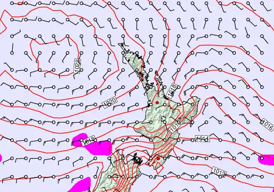 North Island forecast chart for Saturday, February 7th, 2026 at 6:00 PM