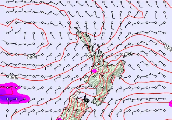North Island forecast chart for Sunday, February 8th, 2026 at 12:00 AM