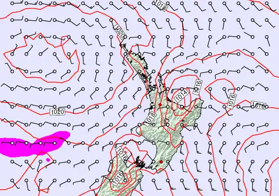 North Island forecast chart for Sunday, February 8th, 2026 at 6:00 AM