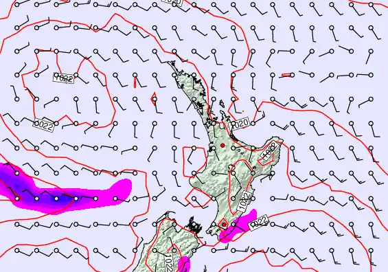 North Island forecast chart for Sunday, February 8th, 2026 at 6:00 PM