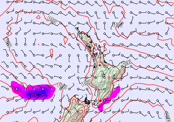 North Island forecast chart for Monday, February 9th, 2026 at 12:00 AM
