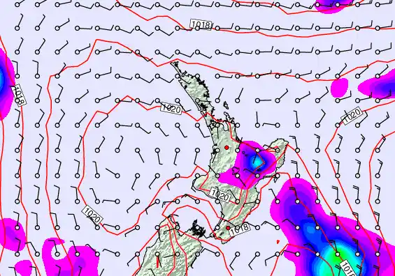 North Island forecast chart for Tuesday, February 10th, 2026 at 12:00 PM