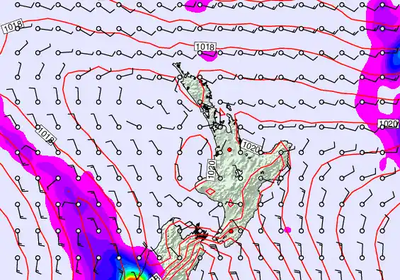 North Island forecast chart for Friday, February 13th, 2026 at 12:00 AM