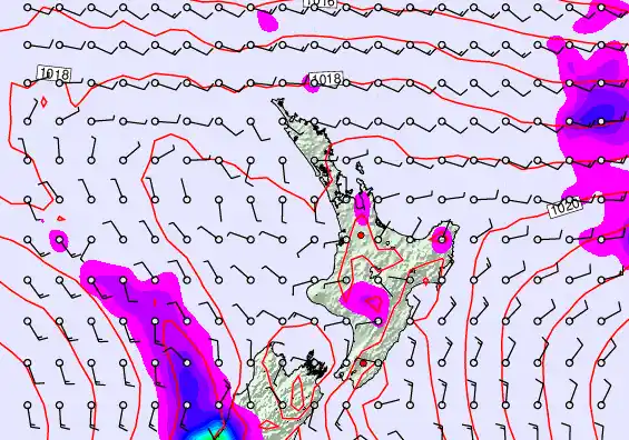 North Island forecast chart for Friday, February 13th, 2026 at 6:00 AM