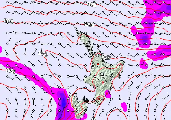 North Island forecast chart for Friday, February 13th, 2026 at 6:00 PM
