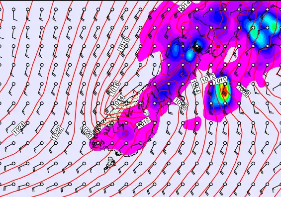 South Island forecast chart for Thursday, November 21st, 2024 at 6:00 AM