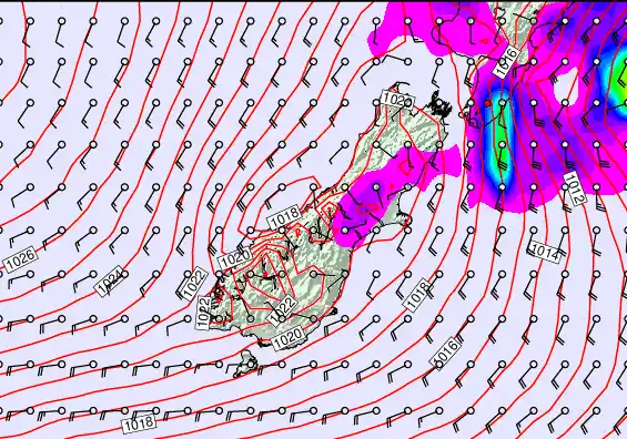 South Island forecast chart for Thursday, November 21st, 2024 at 12:00 PM