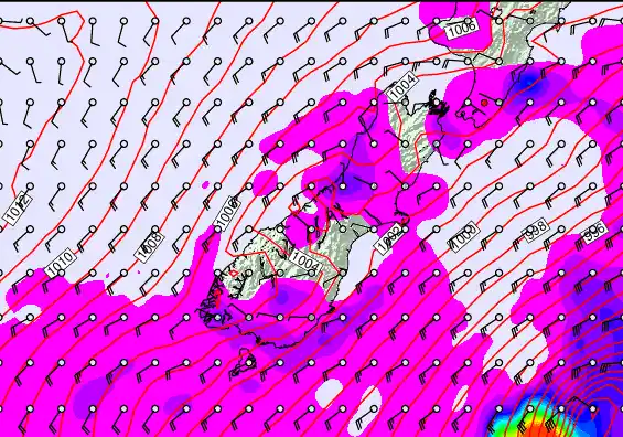 South Island forecast chart for Friday, December 19th, 2025 at 6:00 PM
