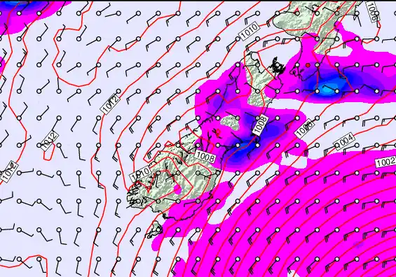 South Island forecast chart for Saturday, December 20th, 2025 at 12:00 PM