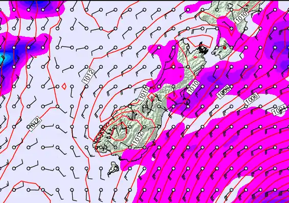 South Island forecast chart for Saturday, December 20th, 2025 at 6:00 PM