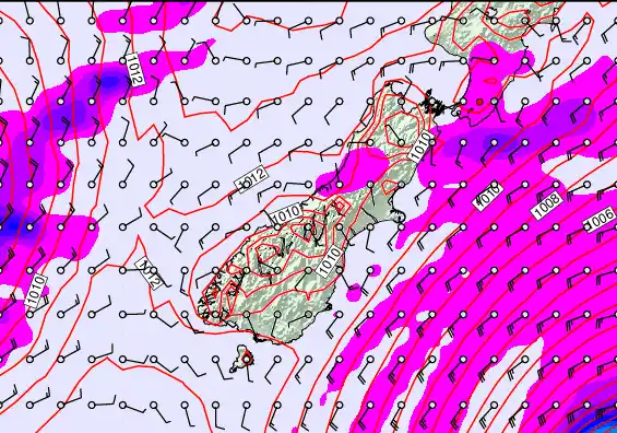 South Island forecast chart for Sunday, December 21st, 2025 at 12:00 AM