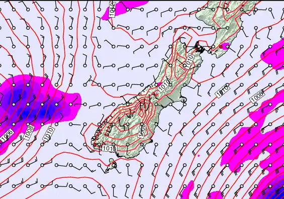 South Island forecast chart for Sunday, December 21st, 2025 at 6:00 AM