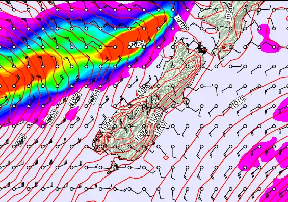 South Island forecast chart for Monday, December 22nd, 2025 at 12:00 AM
