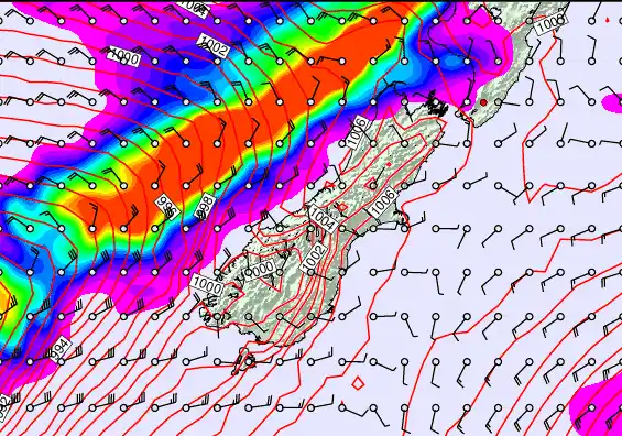 South Island forecast chart for Monday, December 22nd, 2025 at 6:00 AM