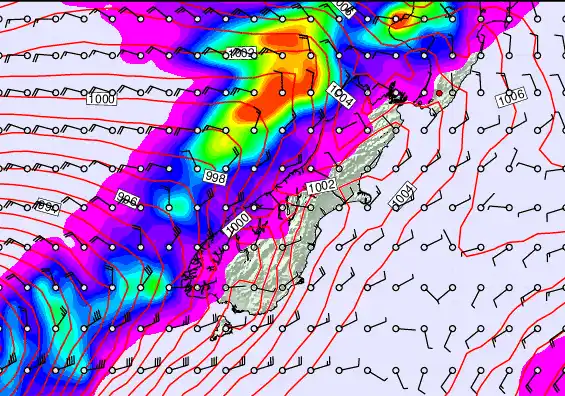 South Island forecast chart for Monday, December 22nd, 2025 at 12:00 PM