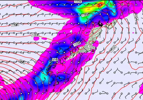 South Island forecast chart for Monday, December 22nd, 2025 at 6:00 PM