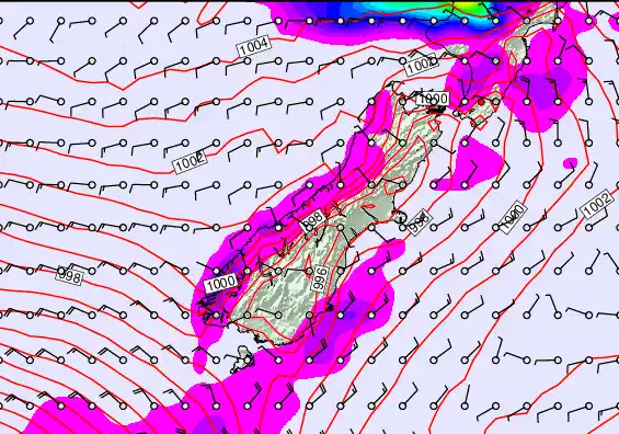 South Island forecast chart for Tuesday, December 23rd, 2025 at 12:00 AM