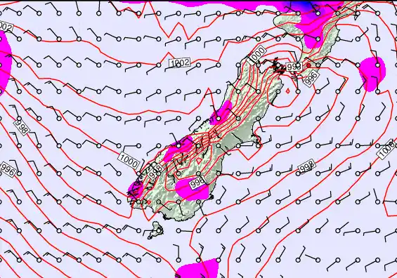 South Island forecast chart for Tuesday, December 23rd, 2025 at 6:00 AM