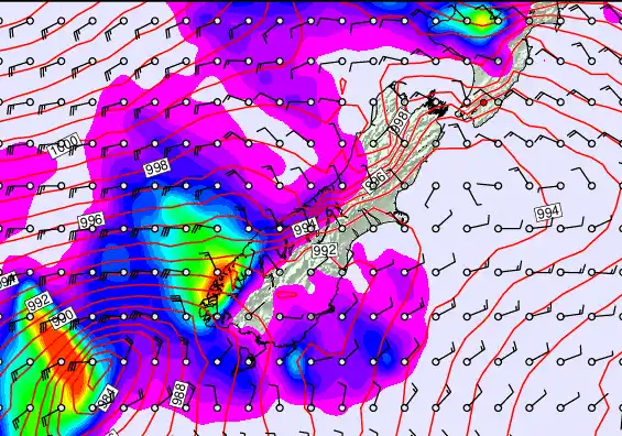 South Island forecast chart for Tuesday, December 23rd, 2025 at 6:00 PM