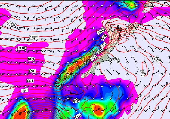 South Island forecast chart for Wednesday, December 24th, 2025 at 12:00 AM