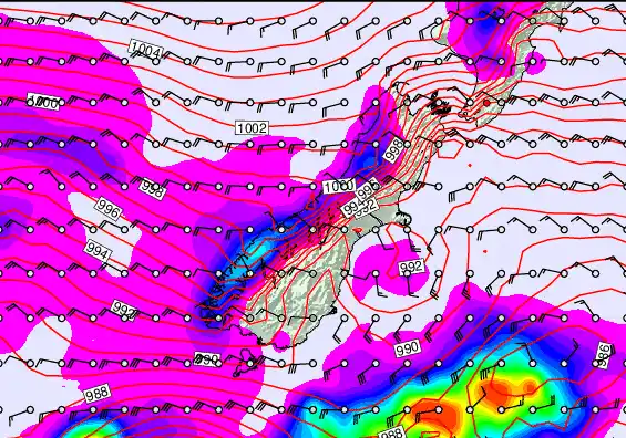 South Island forecast chart for Wednesday, December 24th, 2025 at 6:00 AM