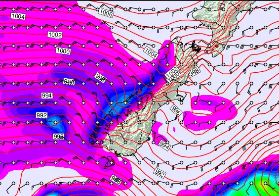 South Island forecast chart for Wednesday, December 24th, 2025 at 12:00 PM