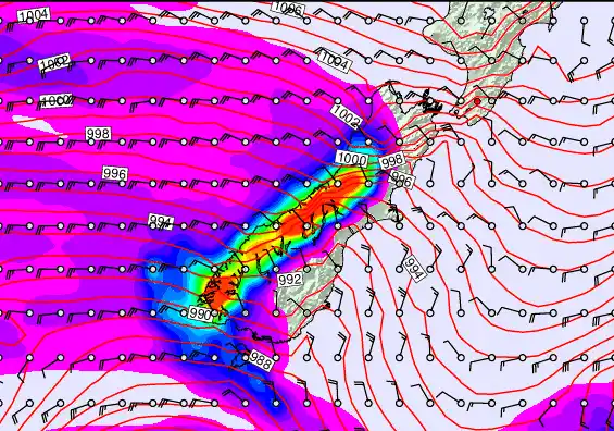 South Island forecast chart for Wednesday, December 24th, 2025 at 6:00 PM