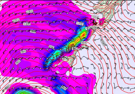 South Island forecast chart for Thursday, December 25th, 2025 at 12:00 AM