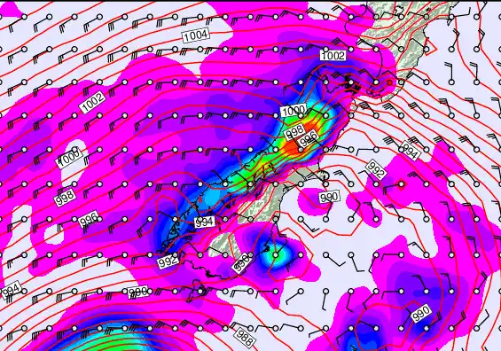 South Island forecast chart for Thursday, December 25th, 2025 at 6:00 AM