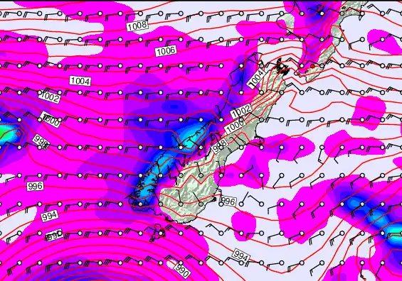 South Island forecast chart for Thursday, December 25th, 2025 at 6:00 PM
