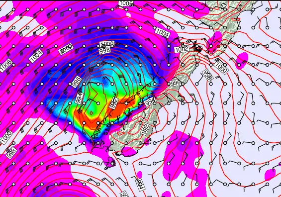 South Island forecast chart for Friday, December 26th, 2025 at 6:00 AM