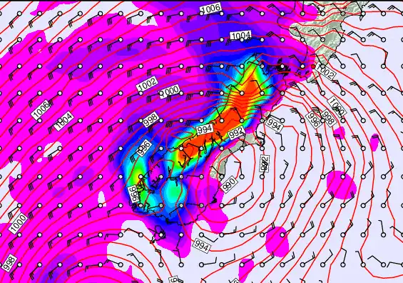 South Island forecast chart for Friday, December 26th, 2025 at 12:00 PM