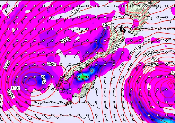 South Island forecast chart for Saturday, December 27th, 2025 at 12:00 PM