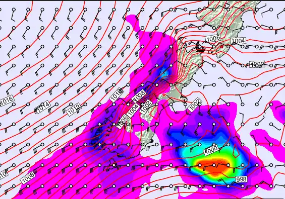 South Island forecast chart for Friday, February 20th, 2026 at 12:00 AM