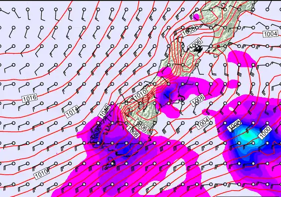 South Island forecast chart for Friday, February 20th, 2026 at 6:00 AM