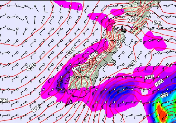 South Island forecast chart for Sunday, February 22nd, 2026 at 12:00 AM