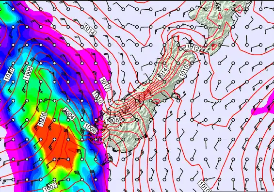 South Island forecast chart for Monday, February 23rd, 2026 at 6:00 AM